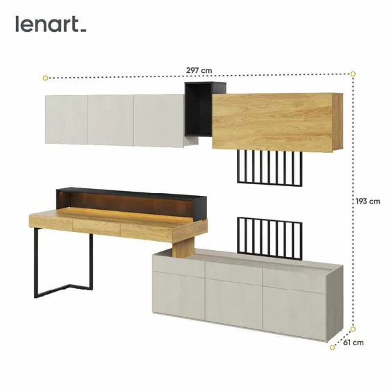 Set Mobilier pentru Copii, TEEN FLEX SET01, 297x61x193 h cm,  Silk Flou/Stejar Hikory picture - 2