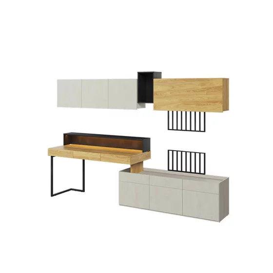 Set Mobilier pentru Copii, TEEN FLEX SET01, 297x61x193 h cm,  Silk Flou/Stejar Hikory picture - 4