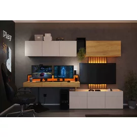 Set Mobilier pentru Copii, TEEN FLEX SET01, 297x61x193 h cm,  Silk Flou/Stejar Hikory