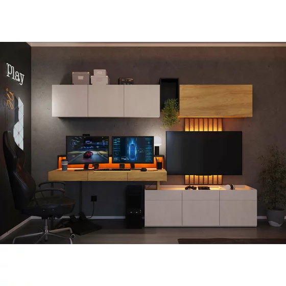 Set Mobilier pentru Copii, TEEN FLEX SET01, 297x61x193 h cm,  Silk Flou/Stejar Hikory picture - 1