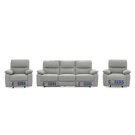 Set Recliner Lusso 51567, Canapea 3RR, 199x99x100 cm + 2 Fotolii, Piele Naturala, Gri Stone