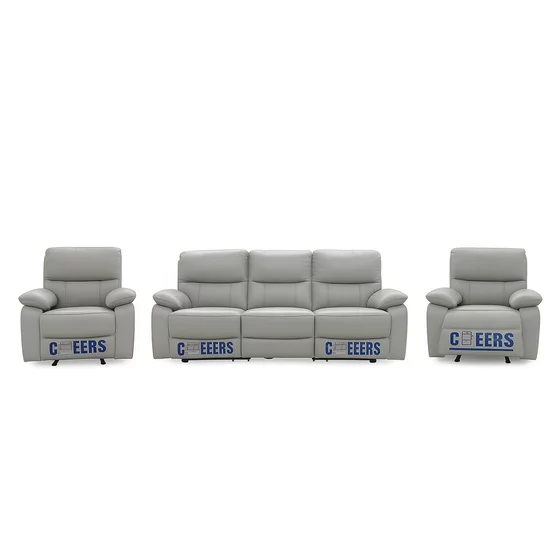 Set Recliner Lusso 51567, Canapea 3RR, 199x99x100 cm + 2 Fotolii, Piele Naturala, Gri Stone picture - 1