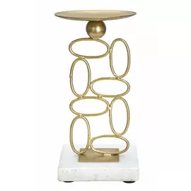 Suport lumanare, Roma2489, Auriu si Alb, Metal si Marmura, 20x10x10 cm
