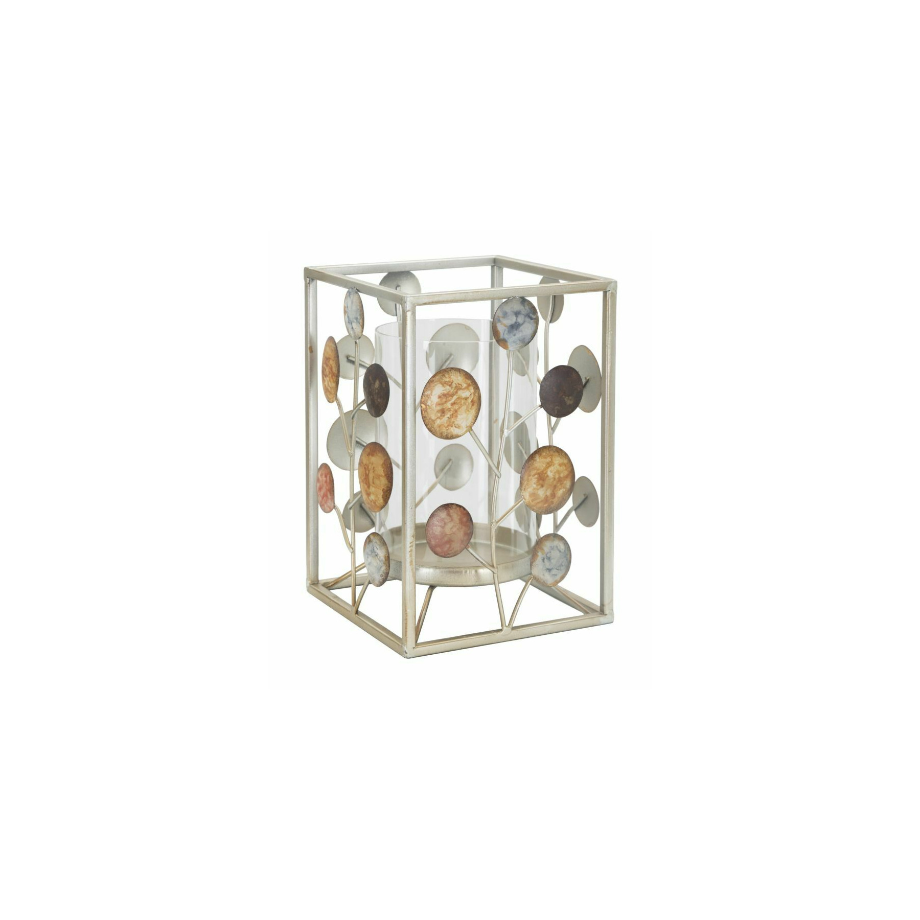 Suport lumanare, Roma2501, Multicolor, Metal si Sticla, 21x14.5x14.5 cm