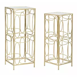 Suport pentru flori, Roma2022, Auriu si Argintiu, Metal si Oglinda, 90/80x35/30x35/30 cm