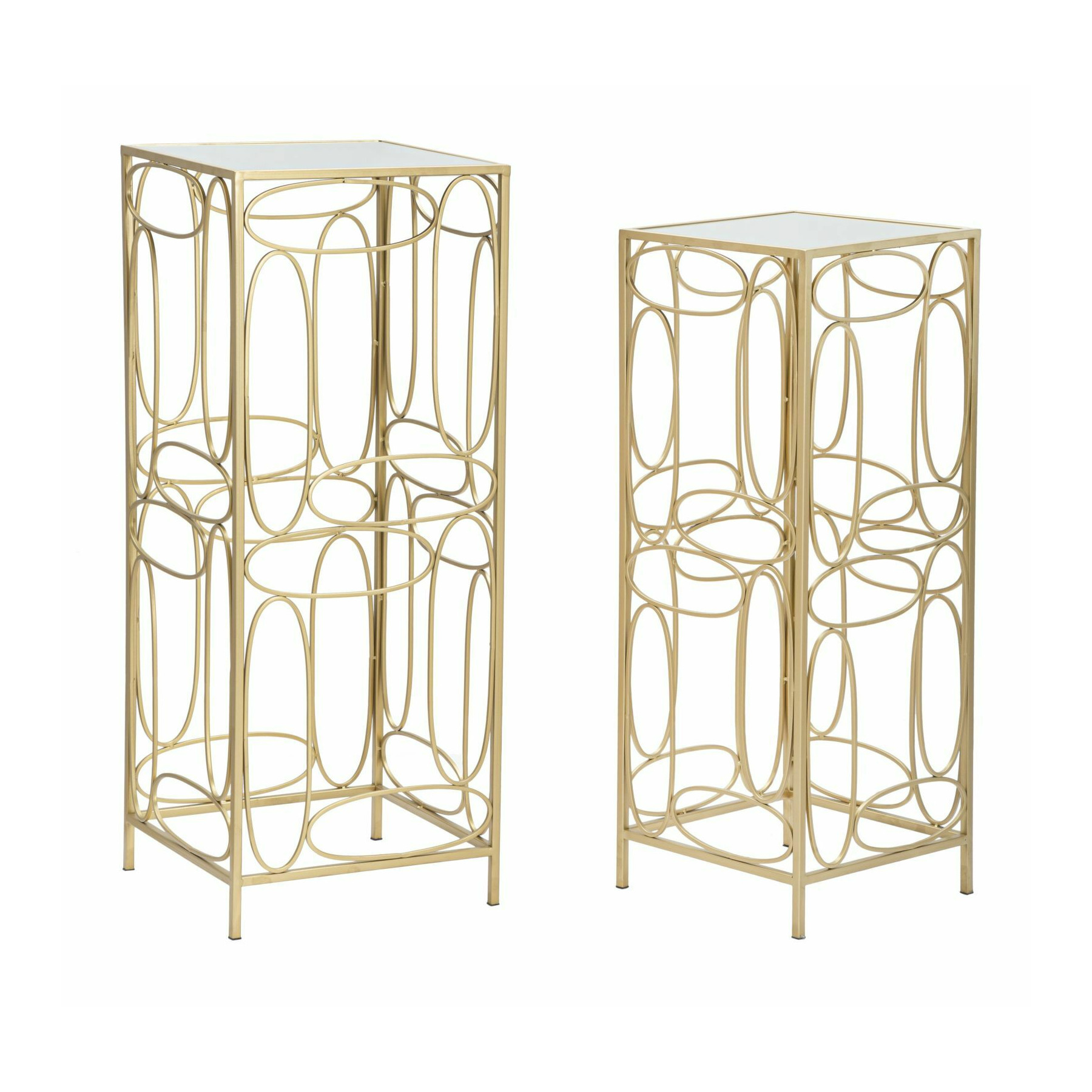 Suport pentru flori, roma2022, auriu si argintiu, metal si oglinda, 90/80x35/30x35/30 cm