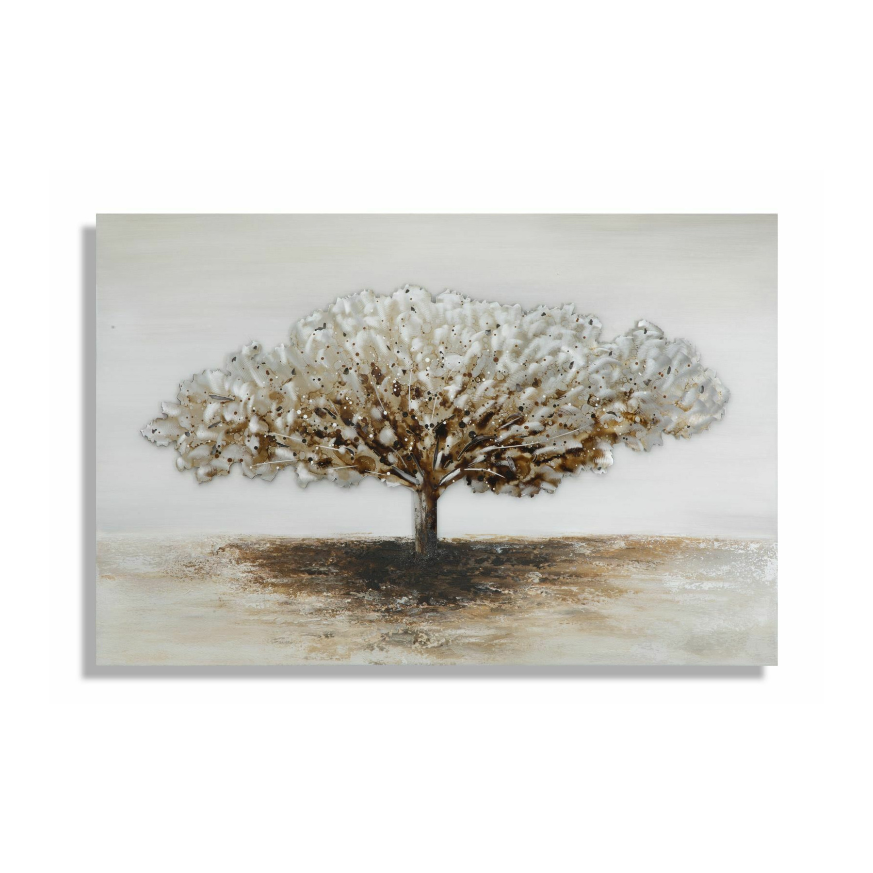 Tablou cu copac, Roma1147, Multicolor, Lemn de pin, Metal si Canvas, 80x120x3.8 cm