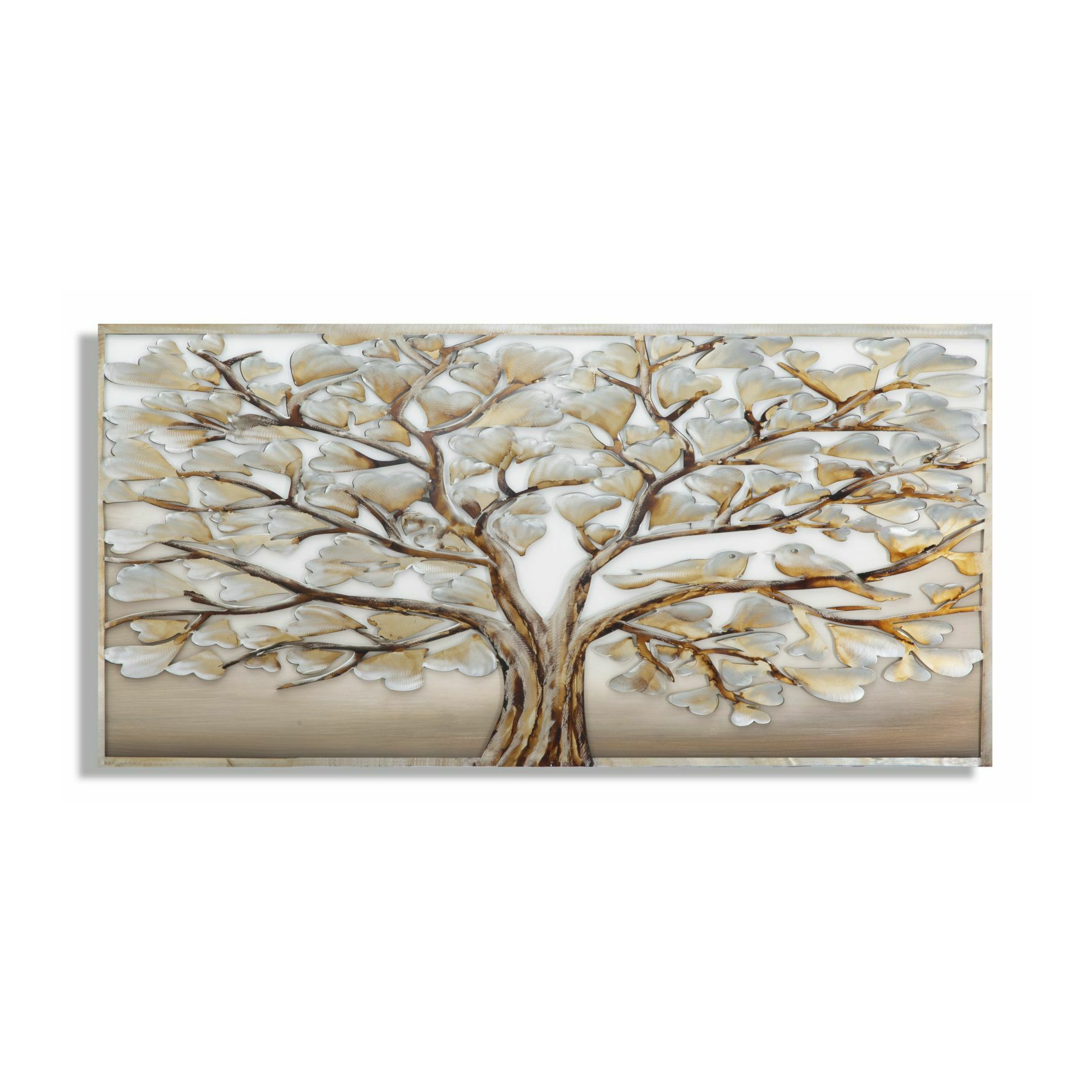 Tablou cu copac, Roma1148, Multicolor, Lemn de pin, Metal si Canvas, 60x120x3.8 cm