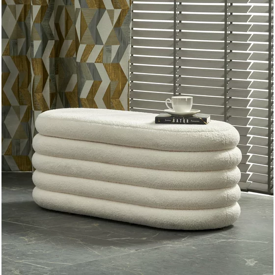 Taburet tip Bancuta Cu Spatiu de Depozitare, Blitz, 105x42x42 h cm, Stofa Tip Boucle, Crem picture - 1