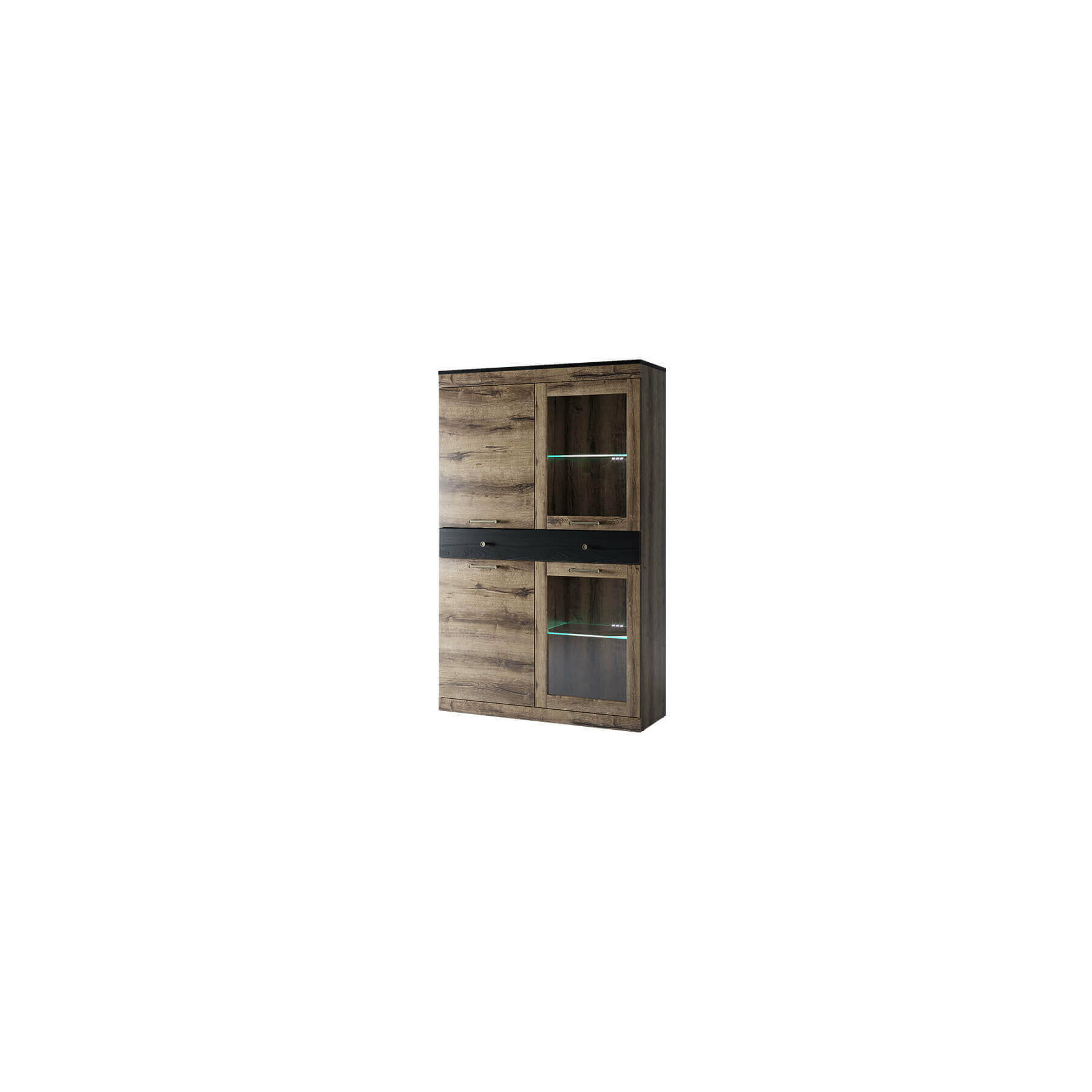 Vitirna 4 usi + sertar jagger 2v2d1s, 100x35.6x160 cm, stejar monastery/negru