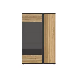 Vitrina 2 Usi Luen, 95x39.5x146 h cm, Pal Melaminat, Negru/Stejar Mauvella/Stejar Tegola