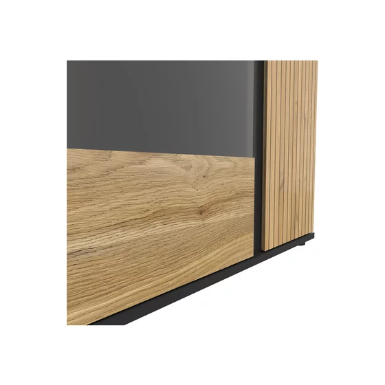 Vitrina 2 Usi Luen, 95x39.5x146 h cm, Pal Melaminat, Negru/Stejar Mauvella/Stejar Tegola picture - 2