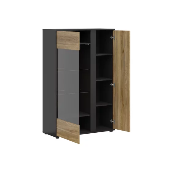 Vitrina 2 Usi Luen, 95x39.5x146 h cm, Pal Melaminat, Negru/Stejar Mauvella/Stejar Tegola picture - 3