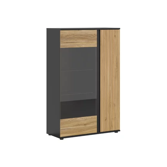 Vitrina 2 Usi Luen, 95x39.5x146 h cm, Pal Melaminat, Negru/Stejar Mauvella/Stejar Tegola picture - 4