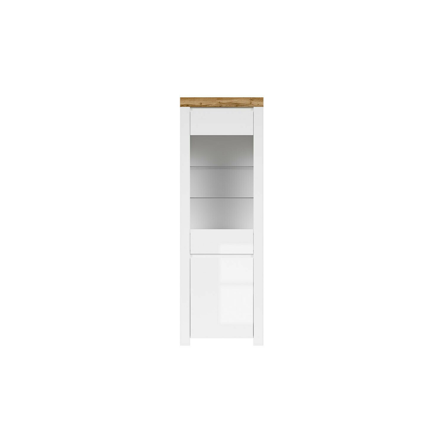 Vitrina holten 1v1d, 60x35.7x203.4 cm, alb/alb lucios/stejar wotan