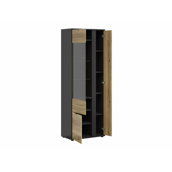 Vitrina Luen REG1W2D/70, 70x39.5x196 h cm, Pal Melaminat, Negru/Stejar Mauvella/Stejar Tegola picture - 2