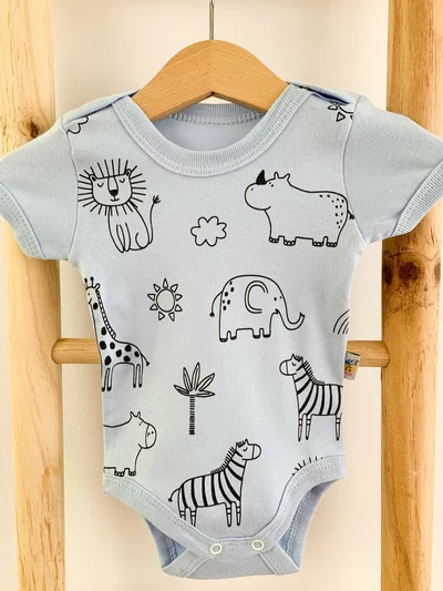 Body bebelus - bleu cu animalute