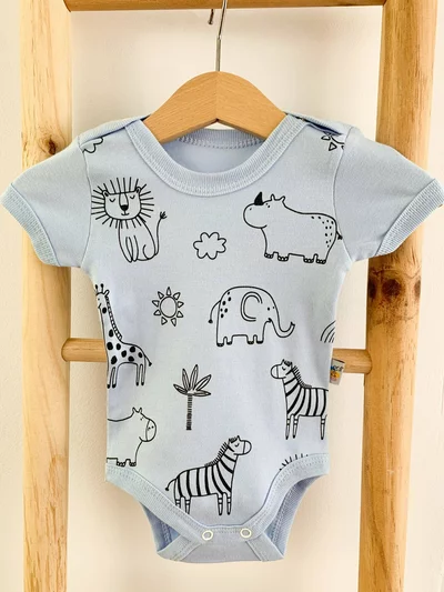 Body bebelus - bleu cu animalute