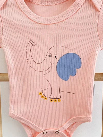 Body bebelus - roz pudra cu elefantel