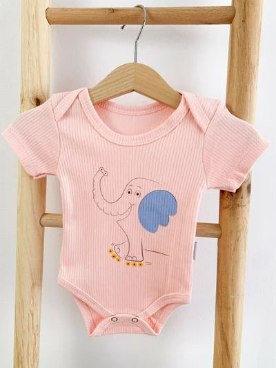 Body bebelus - roz pudra cu elefantel