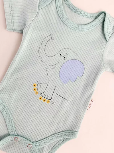 Body bebelus - verde cu elefantel