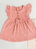 Compleu fetita cu floricele - crem cu roz picture - 3