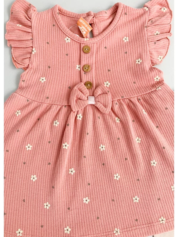 Compleu fetita cu floricele - crem cu roz picture - 2