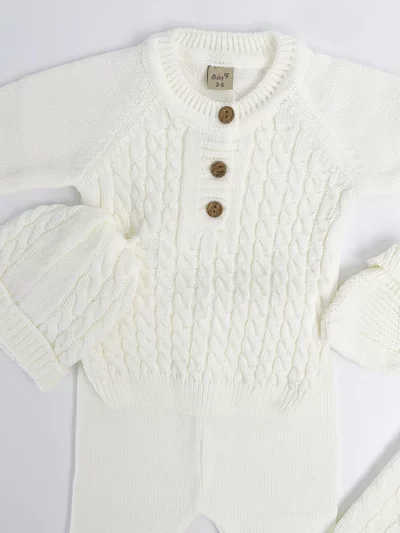 Compleu tricotat  bebelus 5 piese - alb