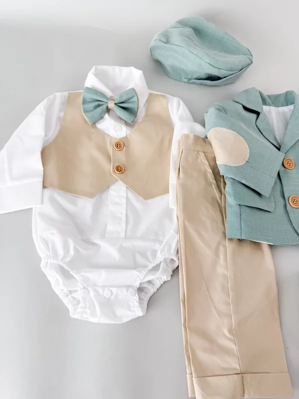 Costum botez baiat din In cu incaltaminte picture - 3