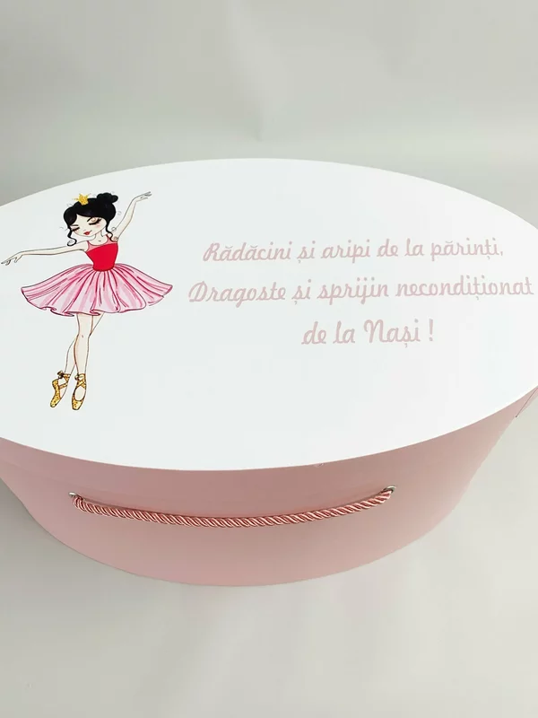 Cufar botez roz pudra cu balerina picture - 3