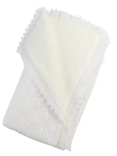 Patura bebelusi groasa - alba cu franjuri