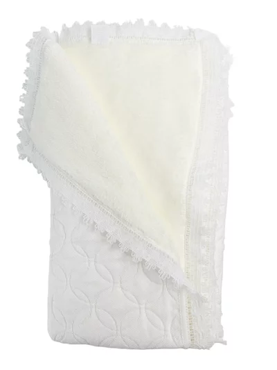 Patura bebelusi groasa - alba cu franjuri