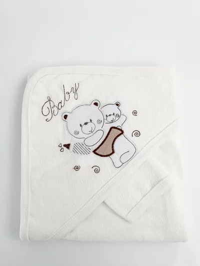 Prosop bebe brodat alb - cu ursuleti