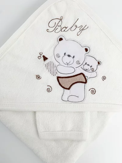 Prosop bebe brodat alb - cu ursuleti