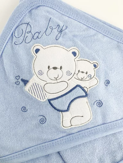 Prosop bebe brodat albastru - cu ursuleti