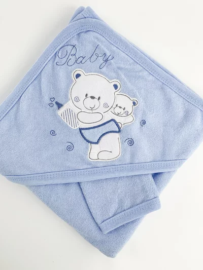 Prosop bebe brodat albastru - cu ursuleti