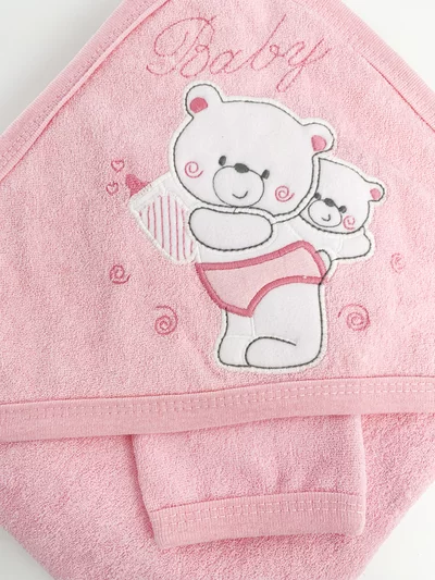 Prosop bebe brodat roz - cu ursuleti