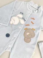 Salopeta albastra pufoasa baiat cu catelus si iepuras picture - 2