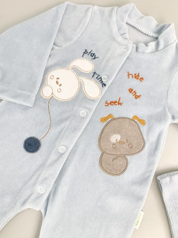 Salopeta albastra pufoasa baiat cu catelus si iepuras picture - 2