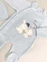 Salopeta albastra pufoasa baiat cu ursulet si iepuras picture - 4