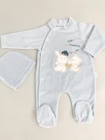 Salopeta albastra pufoasa baiat cu ursulet si iepuras picture - 3