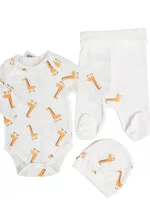 Salopeta baiat alba cu girafe - 3 piese picture - 1