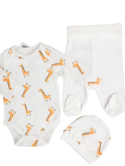 Salopeta baiat alba cu girafe - 3 piese