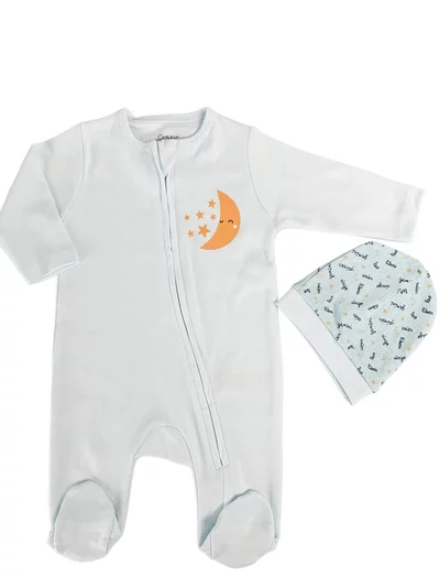 Salopeta baiat albastra cu stelute si luna - 2 piese