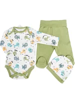 Salopeta baiat verde cu animalute - 3 piese picture - 1