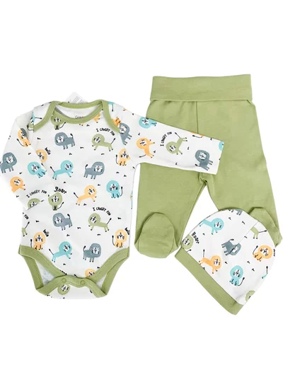 Salopeta baiat verde cu animalute - 3 piese