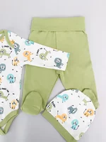 Salopeta baiat verde cu animalute - 3 piese picture - 4