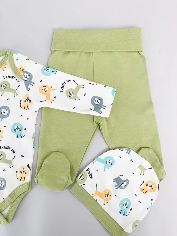 Salopeta baiat verde cu animalute - 3 piese picture - 4