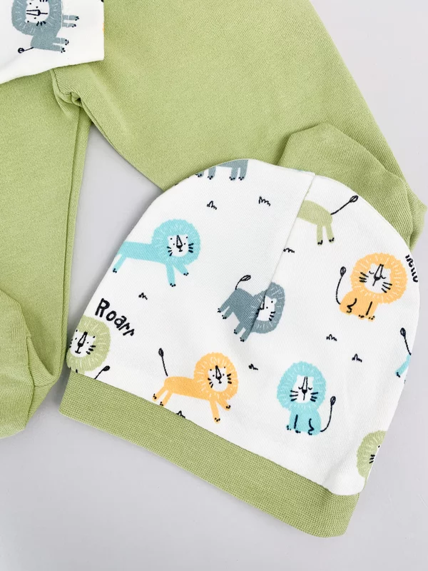 Salopeta baiat verde cu animalute - 3 piese picture - 3