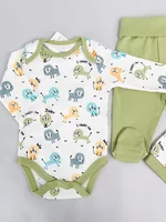 Salopeta baiat verde cu animalute - 3 piese picture - 2